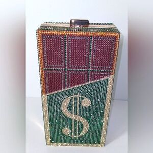 Green/Gold Rhinestone Dollar Sign Clutch Bag